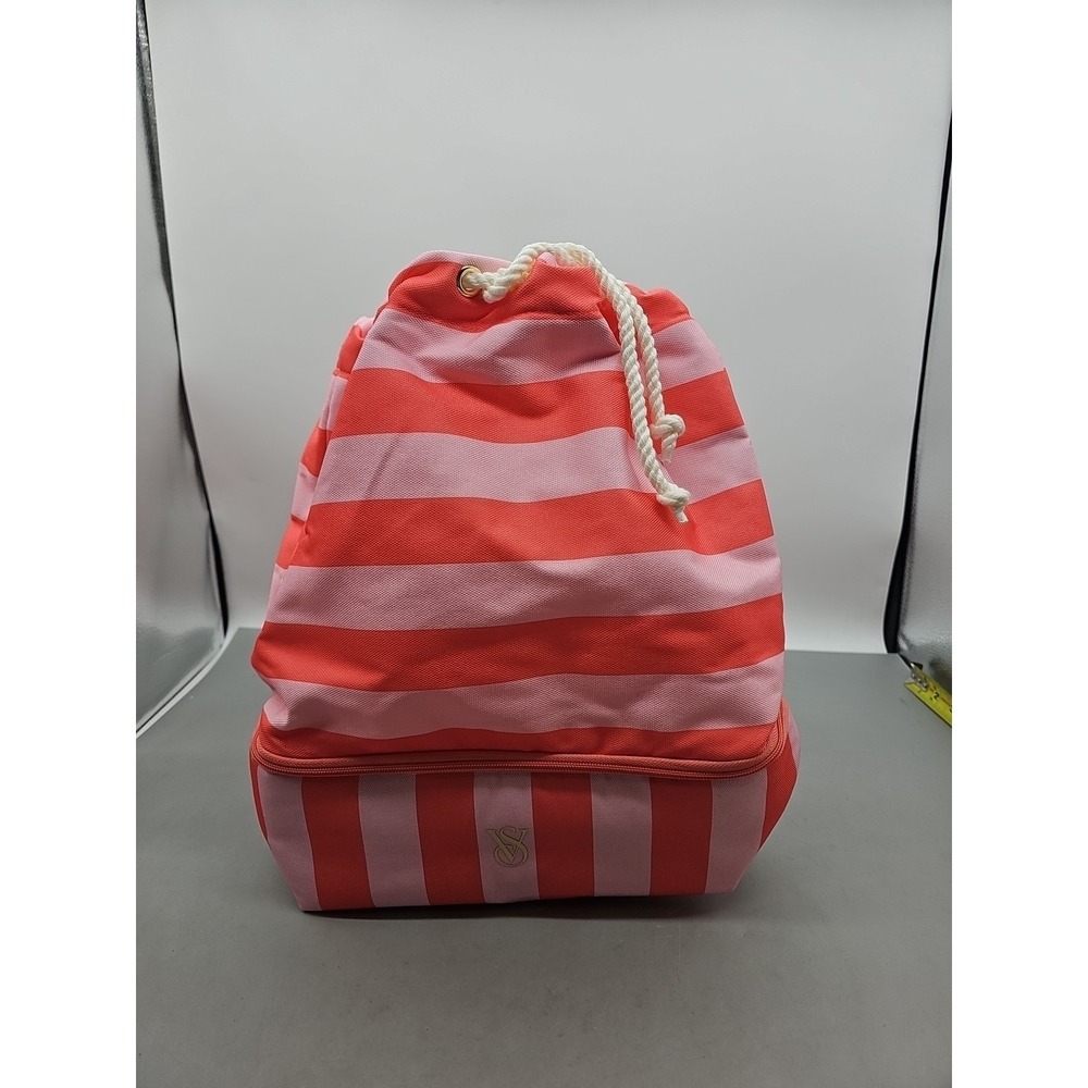 Victorias Secret Backpack Pink Striped Rope Closure Excellent Condition